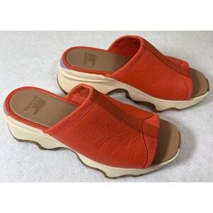 Sorel Kinetic Impact Slide Sandals Womens 8 Orange Leather Platform